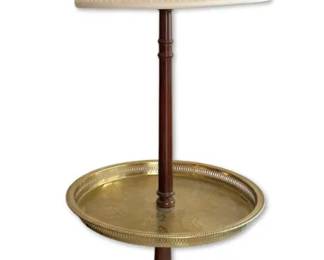Engraved Brass Tray Floor Lamp with Queen Anne Legs