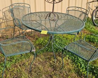 WROUGHT IRON TABLE AND CHAIRS