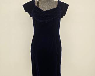 Vintage Couture Richilene blue velvet cocktail dress