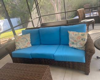 This is a very beefy patio set. Very nice quality. Sofa, two chairs, foot stool and ottoman