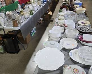 TABLES FULL OF GLASSWARE & MISC