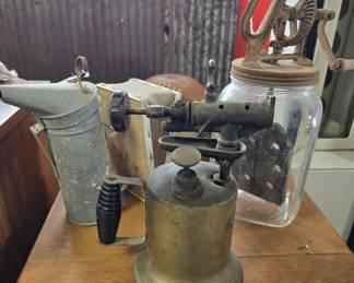 BUTTER CHURN, BEE SMOKER, BRASS TORCH
