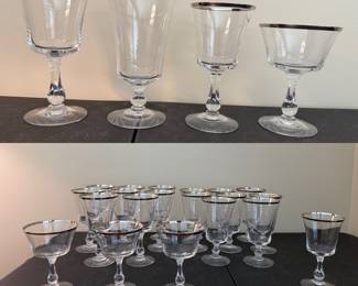 Platinum Rim Fostoria Crystal Sheffield 8 ea Wine/Water & Iced Tea, 3 Champagne/Sherberts, 1Small Wine
