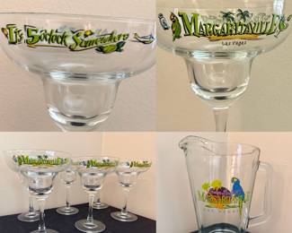 Set 6 Vintage 2000s Margaritaville Orlando Margarita Glass "It's 5 O'Clock Somewhere & Pitcher