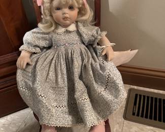 Dolls with tages and rocking chair @15 inches tall