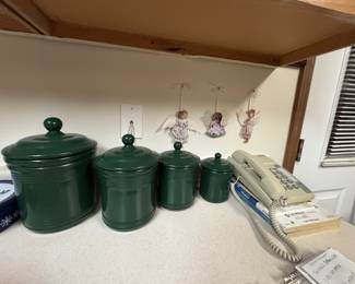Cottagecore Forest Green set of 4 Kitchen Canisters 