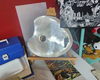 Silver Artist's Palette Cheese Tray - has been used as an art display