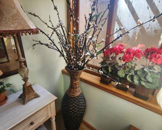 Large Wicker Floor Vase with Cherry Blossom Branches