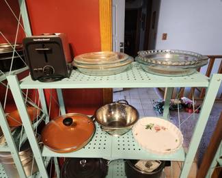 Kitchen appliances, pie pans, skillet