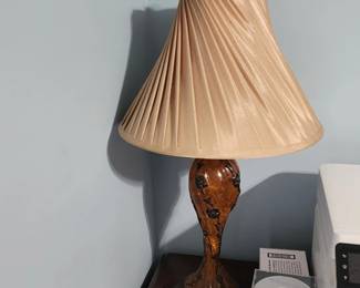 Amber Blown Glass Lamp with Black Floral Motif and Swirled Shade (we have 2 of these)