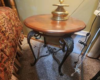 Metal Base Side Table with Wood Top - Excellent Condition