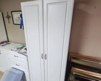 Tall White Laminate Storage Cabinet 