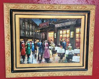 Paris Cafe Oil on Canvas in gorgeous gold toned frame