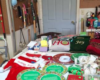 More holiday - and yard tools hanging on the peg board