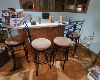 Iron Framed Bar Stools with Padded Seats - set of 4