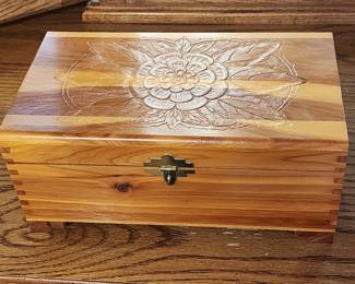 Small Wood Jewelry Box with Floral Engraved Motif