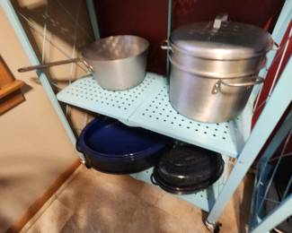Large stock pot and enamel roaster pans