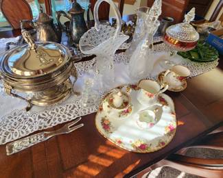 Vintage Tea Set, Glassware, and Serving Dish