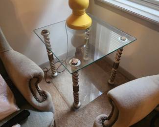 Glass Square End Table with metal Legs