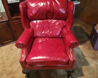 Red Leather Wingback Chair with Nailhead Trim