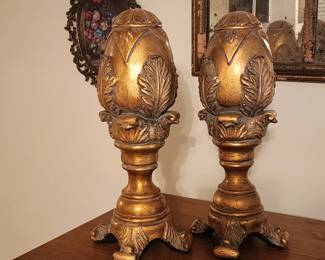 Early 20th Century French Gilt Cast Bronze Pomegranate Shaped Pillars