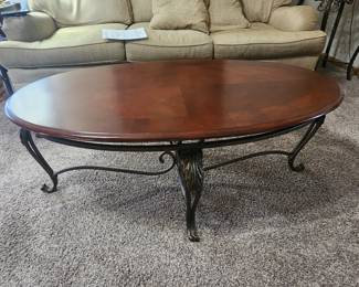 Excellent Condition Iron Base Coffee Table with Wood top (matches end table in master bedroom)
