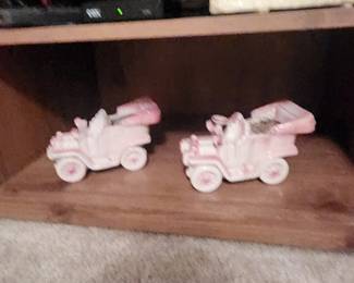 Two Mid-Century Antique Roadster Ceramic Planters