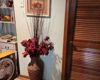 Large Wicker Vase with Faux Floral Arrangement