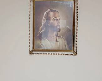 Vintage artwork reproduction  "Head of Christ" in a metal frame