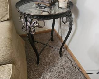 Iron base end table with glass top