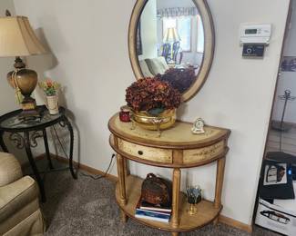 Half-Moon Entry Way Table with floral print motif and matching wall mirror