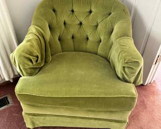 Vintage velvet green push back chair