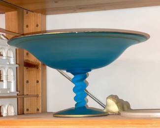 Beautiful Blue Swirl Footed Glass Bowl