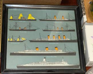 Framed Antique Ship Artwork