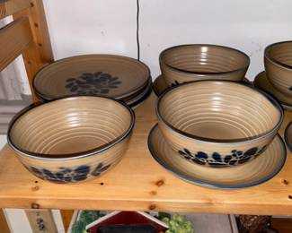Pfaltzgraff Blue & Brown Soup Bowl & Underplate Set