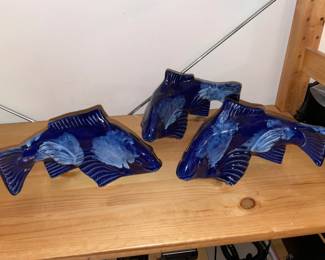 Blue Pottery Fish Decor