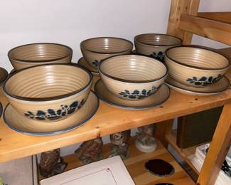 Pfaltzgraff Blue & Brown Soup Bowl & Underplate Set