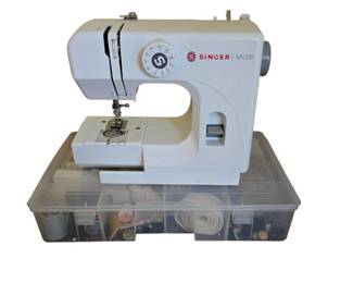 Singer Mending M1000 Sewing Machine and Container of Notions