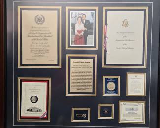Framed Commemorative Display of Ronal Reagan Inaugural Memorabilia