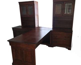Traditional Style Wood Executive Desk Unit with Matching Storage Hutches