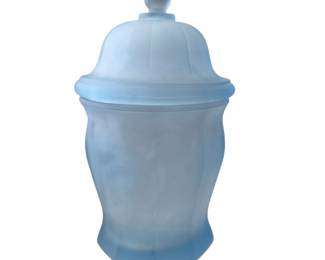 Indiana Glass Frosted Satin Blue Apothecary Ginger Jar with Lid
