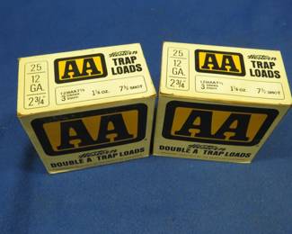 Lot 213. Two boxes of 25 each AA 7 1/2-shot shotgun shells. These shells may be reloads. AS-IS. Use at your own risk.
