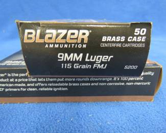Lot 250. Two boxes of 50 each CCI Blazer 9MM rounds