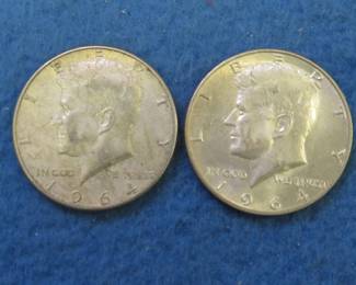 Lot 144. Two 1964 D Kennedy Half Dollars