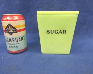 Lot 308. Jadeite sugar container and lid. Factory flaw/crack in lid that does not go through.