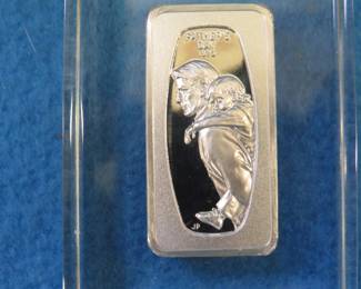 Lot 47. 1972 Franklin Mint Father's Day 2.0837 ounce (1,000 grain) ingot encased in Lucite