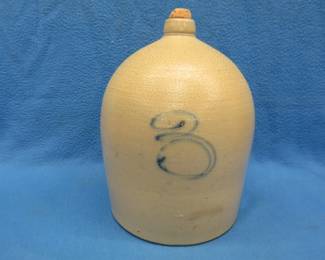 Lot 10. 3-gallon salt glaze stoneware jug in very good condition