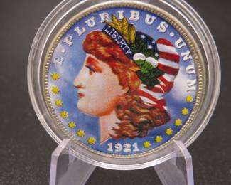Lot 84. 1921 P Colorized Morgan Silver Dollar