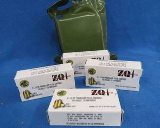 Lot 256. One vinyl battle pack with four boxes of 50 each MHE 9 x 19MM rounds