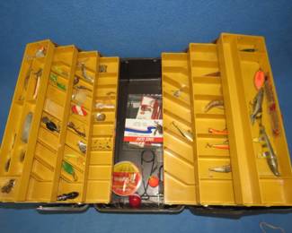 Lot 14. Large Sears Ted Williams tackle box with contents including a spearing decoy